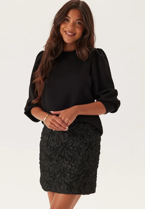 BUBBLEROOM-Brocade A-line Skirt-Black