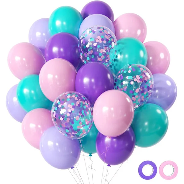 Pink and Purple Party Balloons, 50 Pcs 12 Inch Purple Pink Cyan Blue Latex Balloons Purple and Pink Balloon