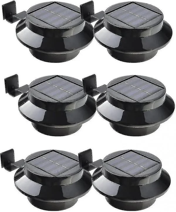 6 Pakning Solcelledrevne LED-lys for Takrenne, Gjerde, Tak, Takrenne, Hage, Gård, Vegg, Svart