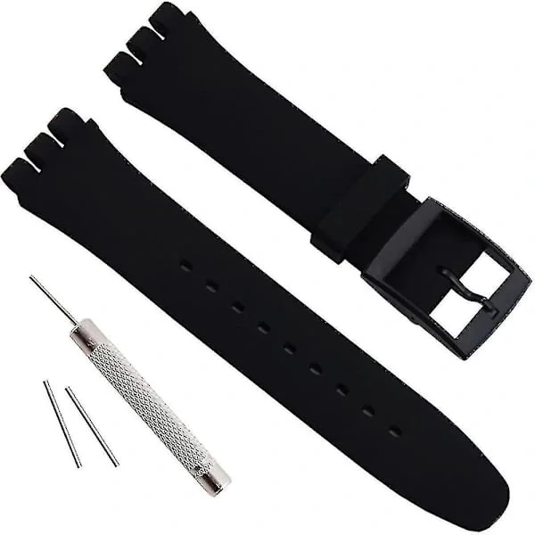 Waterproof Silicone Replacement Strap for Swatch Watches (19mm, Black)