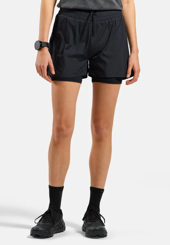 Odlo Zeroweight 3 inch 2-in-1 hardloopshort 2.0 voor dames, L, zwart