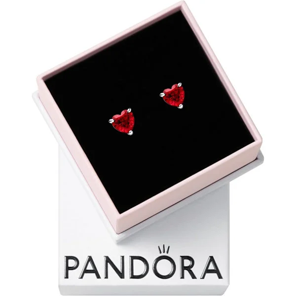 PANDORA Röda Hjärtörhängen - Present till henne - Örhängen i sterlingsilver med konstgjorda stenar - Smycken för kvinnor - Med presentförpackning