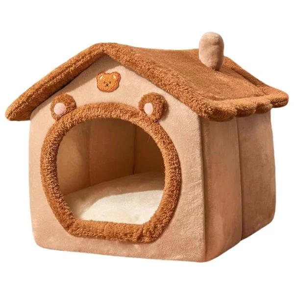 Indoor Dog House Foldable Soft Kennel Bed Warm Cat House Puppy Cave With Cushion For Small Medium Large Dogs Cats L Brown
