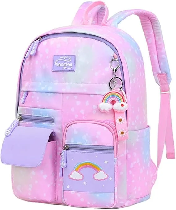 Girls' School Backpack, Large Capacity, Starry Sky Backpack, Kids' Backpack for Teenage Girls, Starry Sky Pink-XF27-