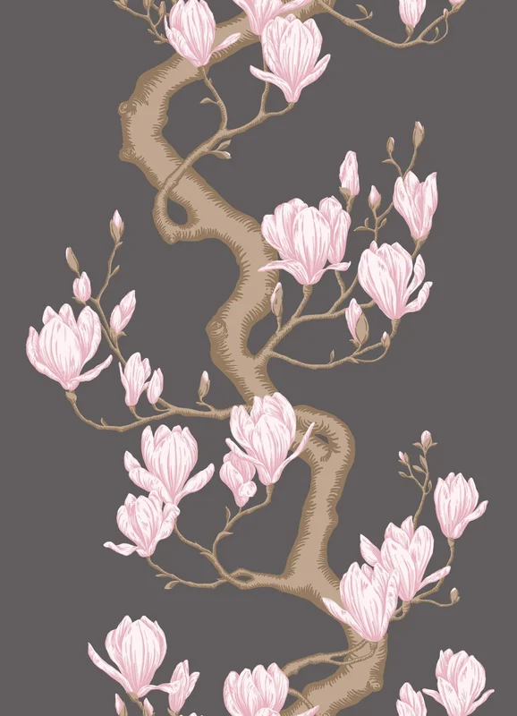 Magnolia Tree wallpaper - Cole & Son Sample / Charcoal and Soft Pink