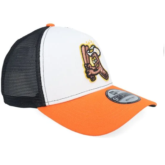New Era - MiLB White trucker Lippis - Hatstore Exclusive x San Jose Giants Copper Churros 9FORTY White/Orange/Black A-Frame Trucker @ Hatstore