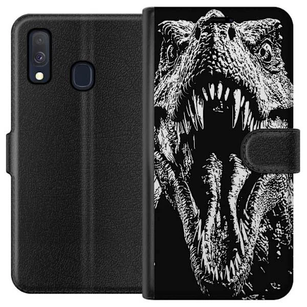 Kompatibelt Lommeboketui til Samsung Galaxy A40 Dinosaur T-Rex brølende monster episk svart-hvit detalj skrekk dinosaurus sterk brøl prehistorisk bei