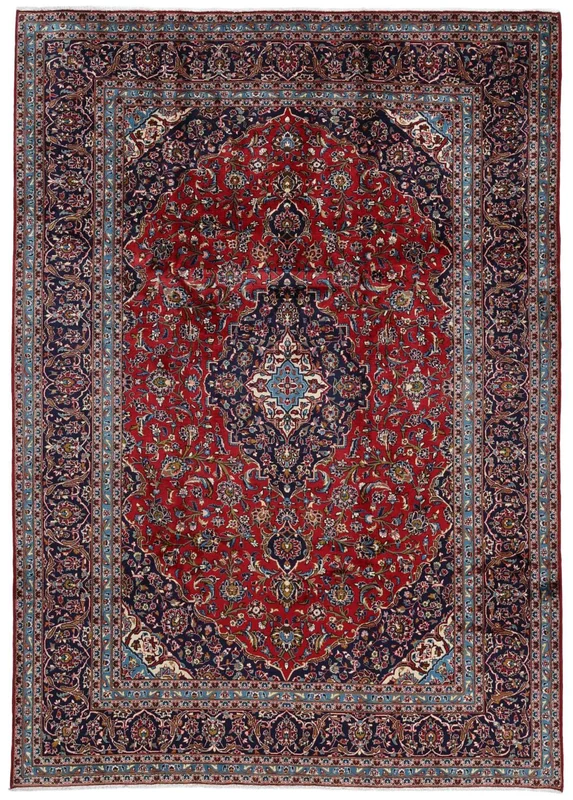 Keshan Teppe 250X350 Mørk Rød/Svart Stort Ull