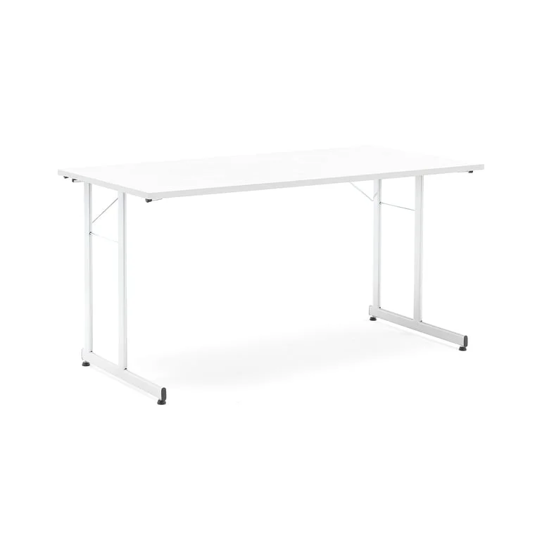 Bord CLAIRE, fällbart, 1400x700 mm, vit laminat, alugrå