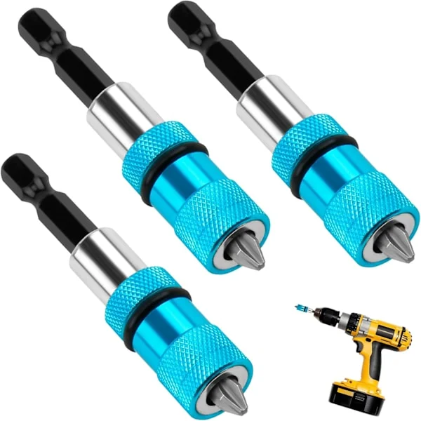 Tredelad magnetisk gipsskruvdragare, bitsfäste, snabbväxlingsskaft, 1/4 tums sexkant, med 3 bits