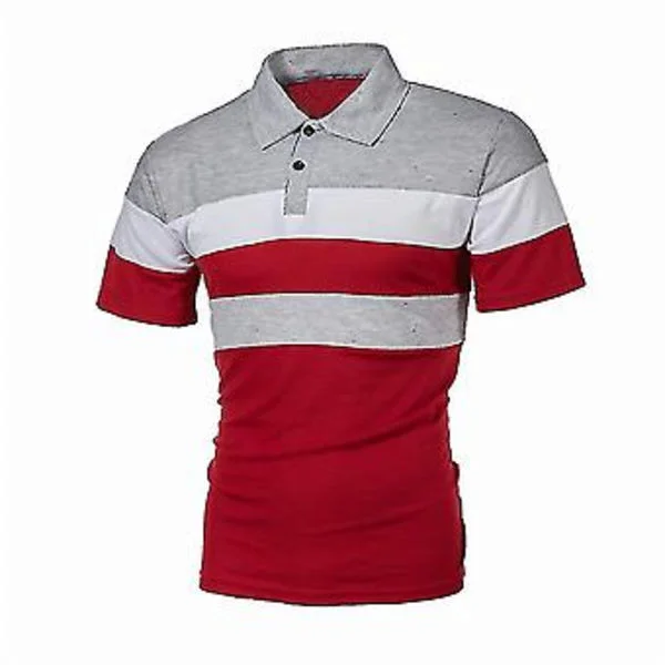 Flerfarget stripete poloskjorte for menn, kort erm, avslappet t-skjorte, sports golf tee topper (2XL rød og grå)