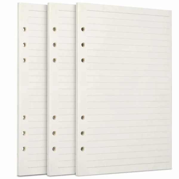 A5 Refill Papper 3-pack 100GSM Tjockt Refill Papper 6 Hål 135 Ark (270 Sidor) för 6 Ringpärm Journal Anteckningsbok Linjerat Papper-FQ-