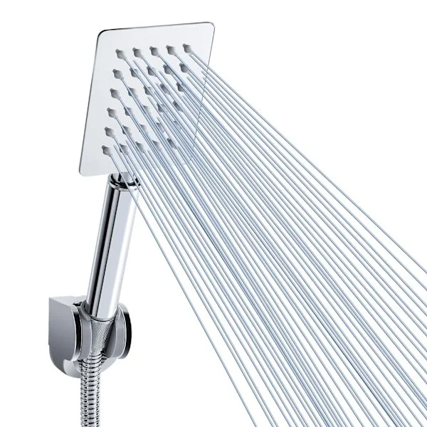 Handheld Shower Head All Metal, High Pressure Shower Heads, Chrome Handheld Shower Head with Teflon Tape, Square