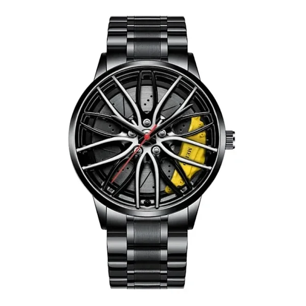 Lyxiga herrklockor Sportbilsklockor 3D Sportfälgsnav Hjul Armbandsur Bil Quartz Herrklockor Kreativ Relogio Masculino gul
