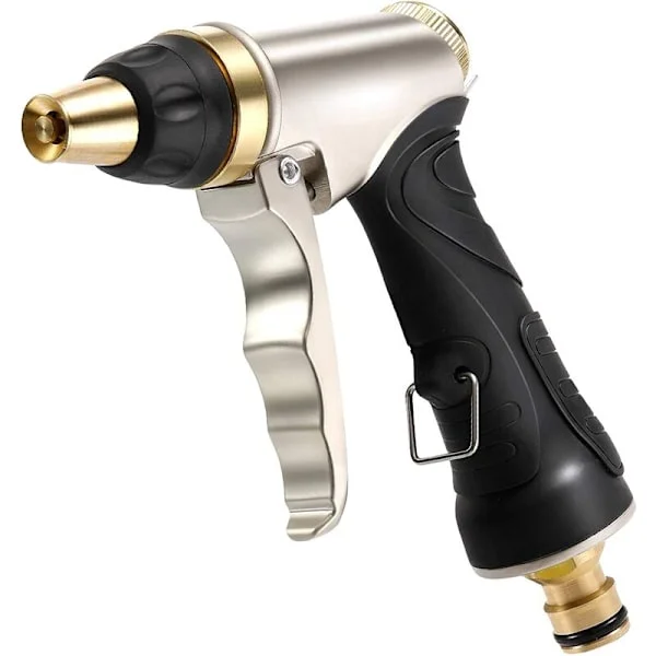 Haveslange pistol med messingdyse, kraftig og højt tryk, justerbar fra stråle til spray, til vask af bil og kæledyr, have-/fortovsrengøring