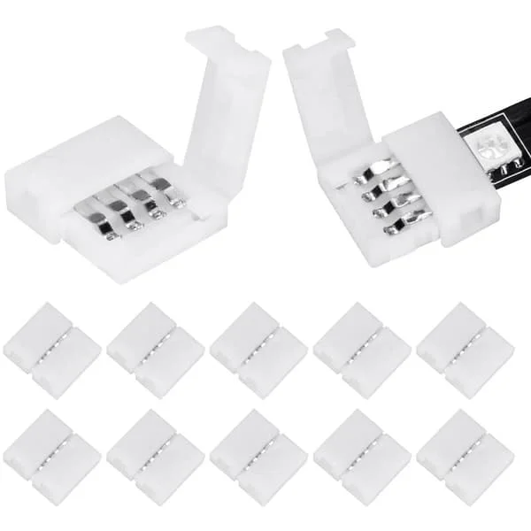 50-pack RGB LED Strip Light Connectors 4-Pin LED Strip Solderless Adapter Terminal Extension 10mm