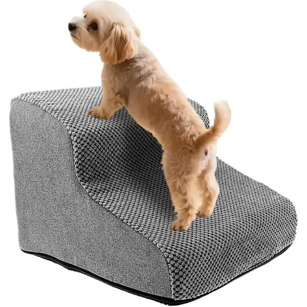 Kæledyrstrappe, 30 cm, 2 trin, skridsikker, med 3D-velourbetræk, vaskbar, til små hunde, premium svamp, rampe til hunde med korte ben