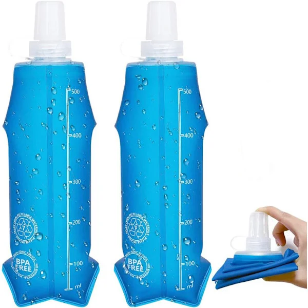 2-Pack 500 ML Soft Flasks, TPU Foldable Running Water Bottles, Outdoor Sports Hydration Bottle, Soft Water Bottle for Hydration Vest