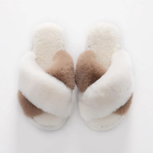 Tofflor Vinter Plysch Korsrem Tofflor Bomullstofflor Inomhus Varma Fluffiga Tofflor Dam
