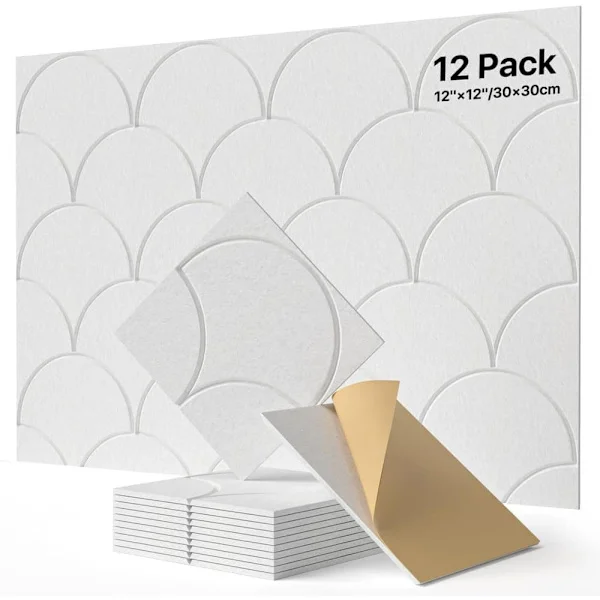 Ääntä vaimentava akustiikkapaneeli, 12 kpl, itseliimautuvat äänieristysseinäpaneelit kotiin ja toimistoon_TF_TF valkoinen, 12 kpl, 30 x 30 cm