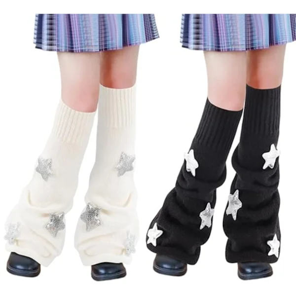 2 par dam Kawaii benvärmare - Söta stickade benvärmare för Y2K Harajuku Goth Halloween-stil