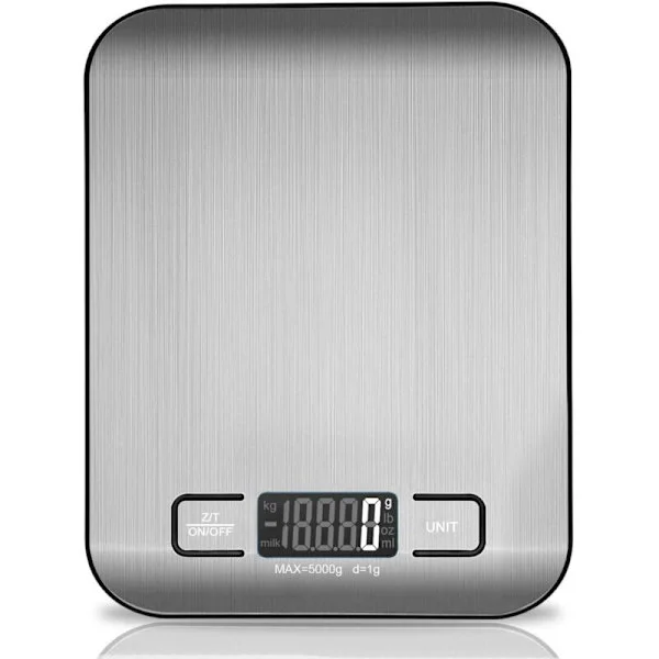 Digital køkkenvægt. 5 kg elektronisk køkkenvægt i rustfrit stål. Elegant ultratynd madvægt.