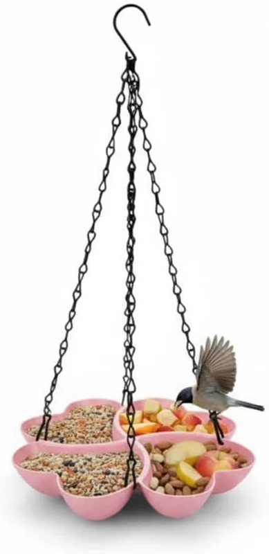 Blomsterformet hengende fuglemater for utendørs bruk, fuglemater med flere skåler og stor kapasitet for villfink, kardinal, blåskrike, meis i hagen