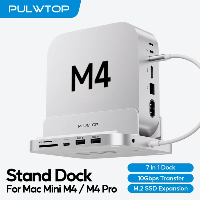AliExpress - PULWTOP Hub Mac Mini M4 vertical avec boîtier SSD M.2, USB A/C 3.2, micro audio, SD/TF, hub USB-C pour Mac Mini M4/M4 Pro