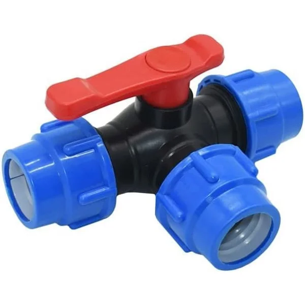 Avstängningskulventil, 32 mm Trevägs kulventil Snabbkoppling PVC PE-rör Snabbkoppling T-koppling