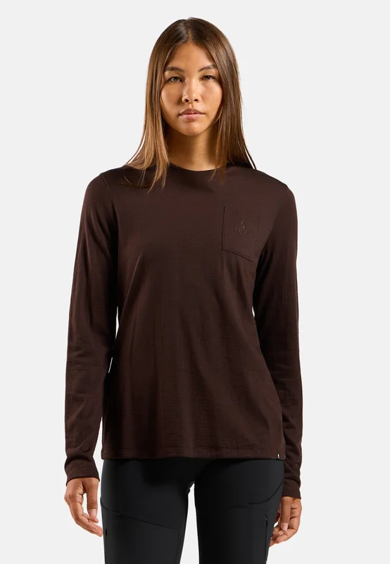 Odlo Merino 200 Pocket Langarm-Shirt für Damen, L, maron