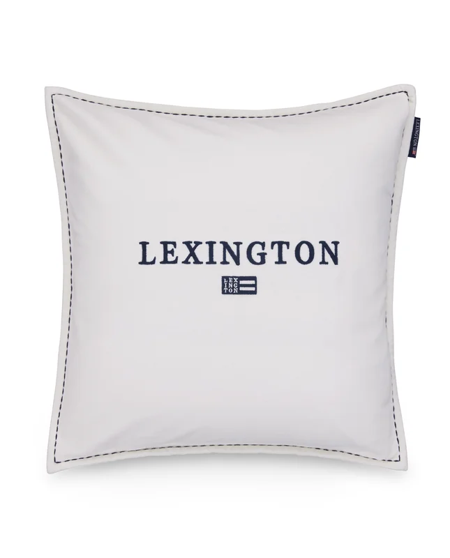 Lexington ICONS Samt-Kissenbezug aus Bio-Baumwolle mit Lexington-Logo, weiß