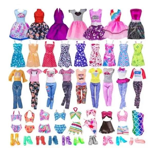 32-delars Barbie kläd- och accessoarset, stilrena miniklänningar