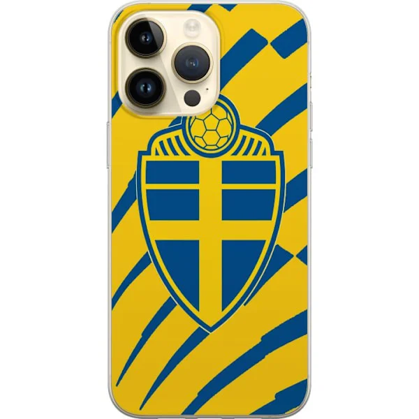 Yhteensopiva Puhelinkuori Apple iPhone 14 Pro Max Keltainen ja sininen kilpi, jossa jalkapallo ja vuoden 2026 MM-teema kunnioittavat Ruotsia ja kansa