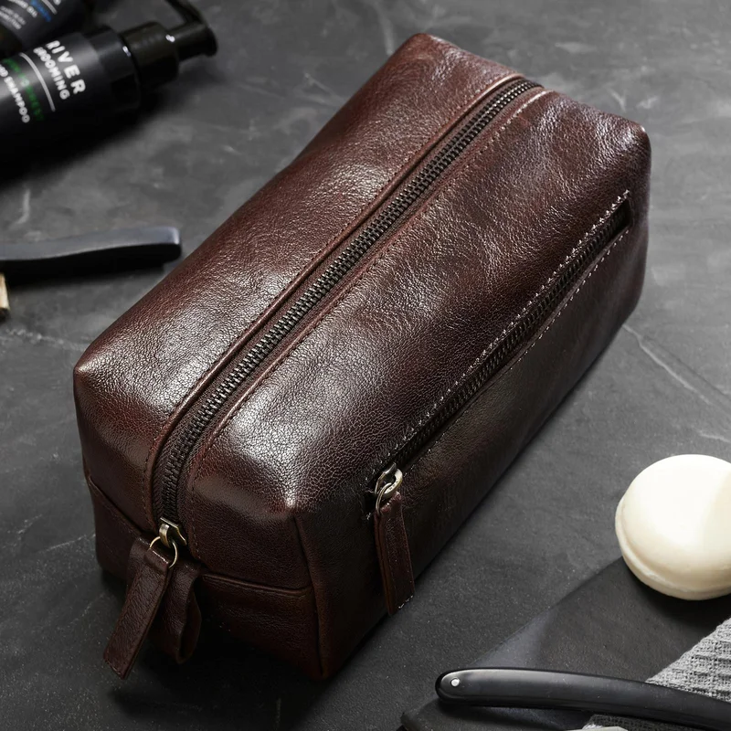 Beauty case California in pelle marrone per uomini - Beauty case
