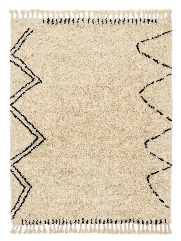 Hoogpolig Vloerkleed Groot Rifka - Gebroken Wit/Zwart 250X350 Wol, In Rustieke Stijl
