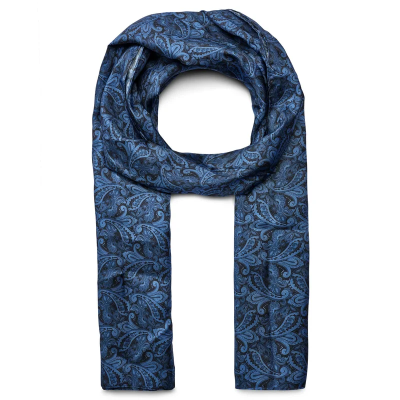 NAVY & LIGHT BLUE PAISLEY Pattern Silk Scarf for Men - Summer scarves