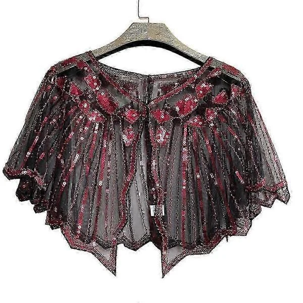 1920-tals Flapper Kostym Sjal Omslag Paljetter Glitter Pärlstav Aftonklänning Brudsjal Bolero Flapper Cover-Yvan Svart Röd