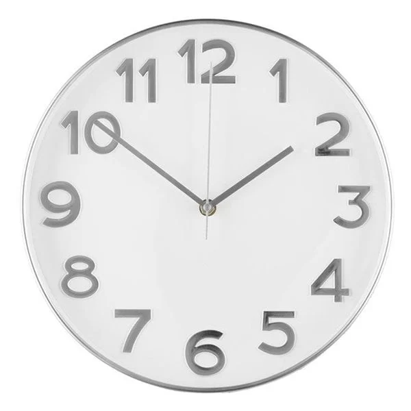 Veggklokke Reims 30 cm - hvit/sølv / veggklokke lydløs / moderne veggklokke / design veggklokke