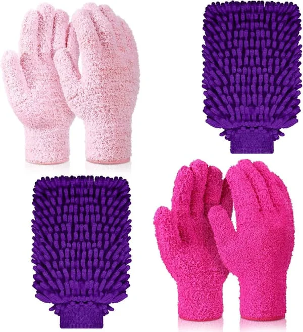 6-par mikrofiber djuprengöringshandskar, återanvändbara tvättbara vantar för att nå varje hörn - Perfekt för köksfett, bilvax, fönsterspår och 