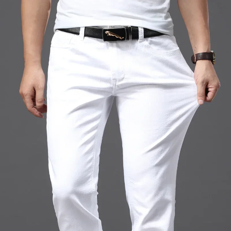 AliExpress - Weiße Jeans für Herren, modisch, lässig, klassischer Stil, schmale Passform, weiche Hose, männliche Marke, fortschrittliche Stretch-Hose