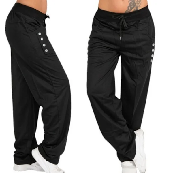 【SZST】Träningsbyxor för kvinnor Raka ben Lösa löparbyxor Bekväma byxor med dragsko Sport Gymbyxor med fickor Plus Size (4XL Svart)