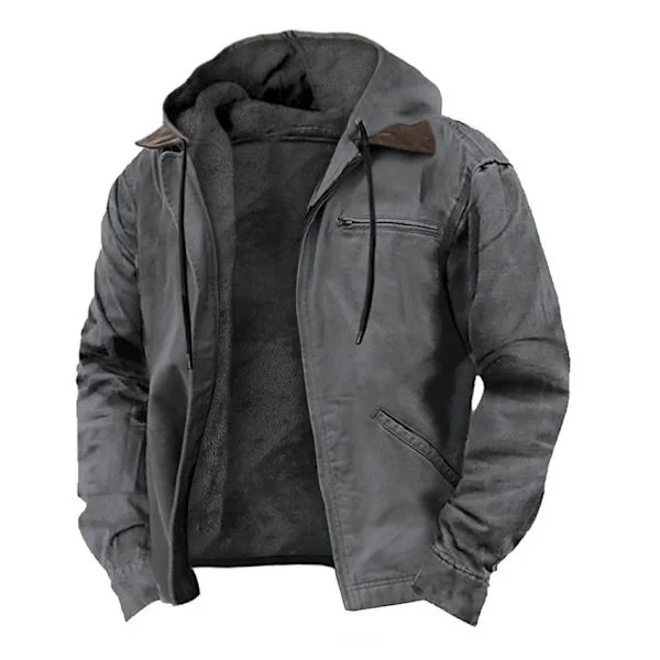 Hooded Cotton Jacket for Casual Men's Wear with Fleece Jacket Grey