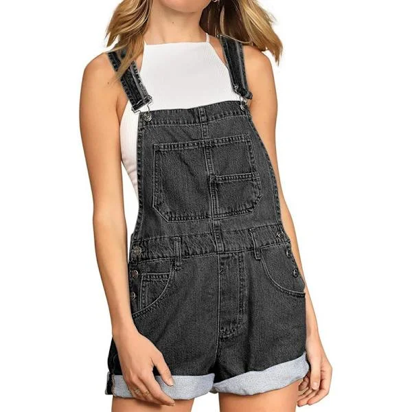 Kvinnors Casual Denim Bib Overall Shorts Shortall Rompers