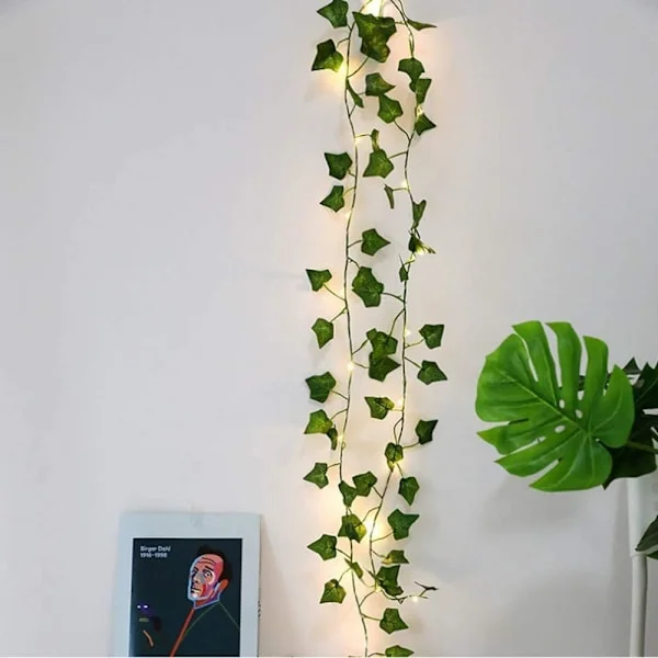 Ivy ljusslinga, 2m 20 Ivy Garland LED ljusslinga blad ljusslinga vinljus krans konstgjord grön blad fest bröllop trädgårdsdekoration