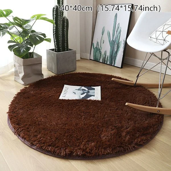 Pörröinen villamatto olohuoneen matto tekoturkis pyöreä matto lastenhuone kahvi 40*40cm kahvi