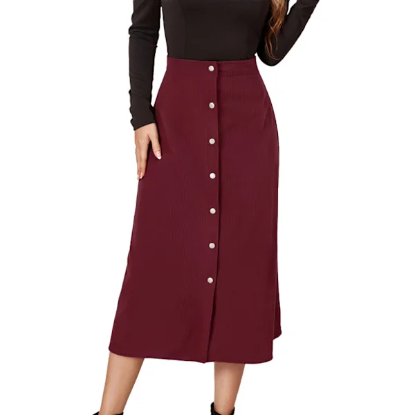 Women's High Waist Flared Casual Skater Skirt Burgundy, L