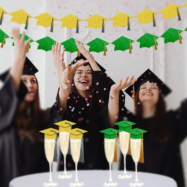 Examensbanderoll Vi är stolta över dig Doktorandhatt Grön Guld Examensbanderoll Dekoration Examensfest Dekoration