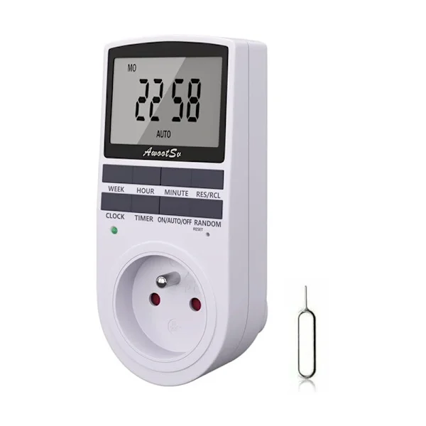 Programmerbar digital stikkontakt-timer – 5,7 cm LCD-skærm – Tyverisikring med tilfældig tilstand – 10 ON-OFF-programmer