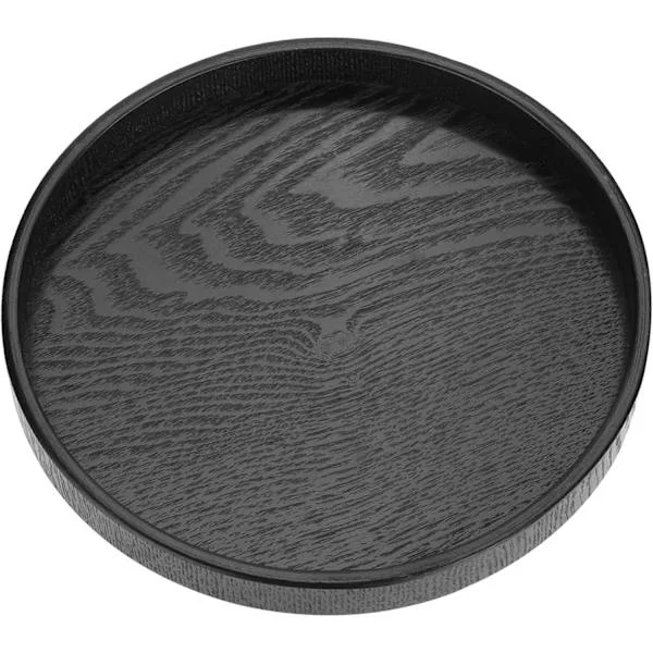 Rund Bricka Dekorativ Bricka Svart Trä Rund Form Massivt Trä Te Kaffe Snacks Mat Serveringsbricka Tallrik Restaurangbrickor 30cm (21cm)