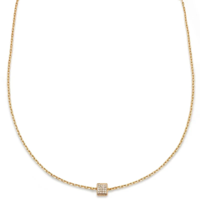 Mediterranean | Gold-Tone Stainless Steel Crystal Cube Necklace for Men - Chain necklaces